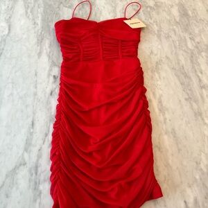 Superdown Red Ruched Mini Dress